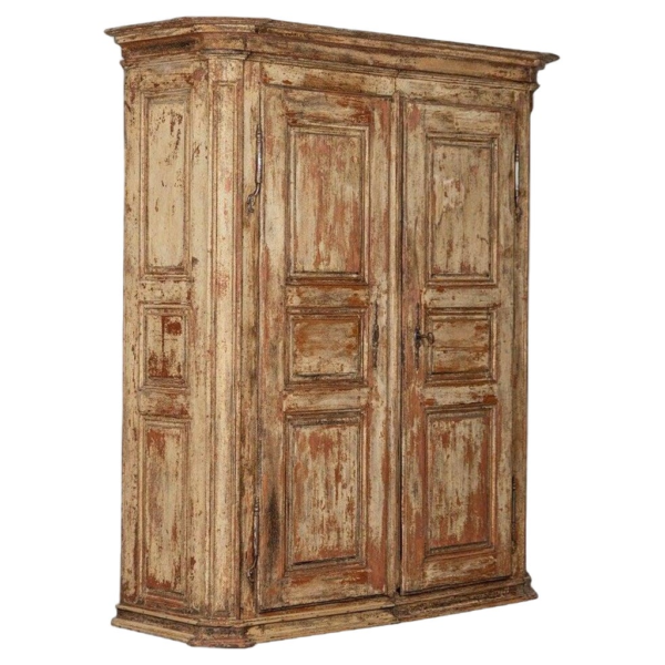 Vintage Style Beige and Brown Wood Armoire