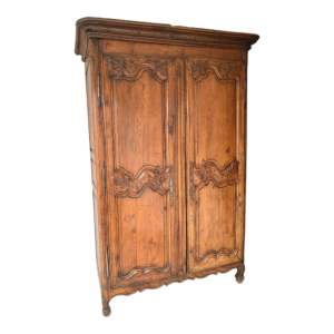 Vintage Style Wood Armoire with Intricate Carvings