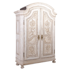 Vintage White Armoire with Carved Detailing