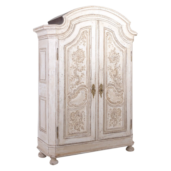 Vintage White Armoire with Carved Detailing
