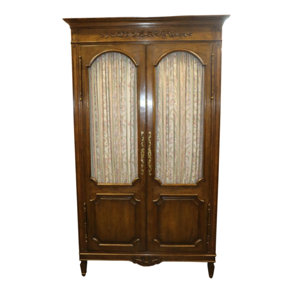 Vintage Style Brown Wood Armoire with Cloth Panel Doors