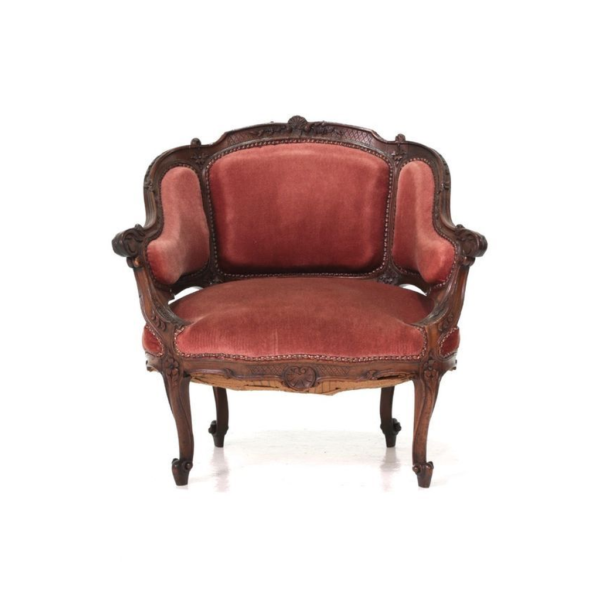 Vintage Style Red Velvet Sofa with Carved Wood Frame