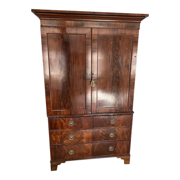 Vintage brown wood wardrobe with drawers