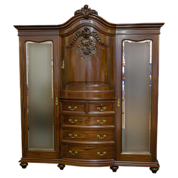 Classic Brown Wooden Wardrobe with Glass Panels