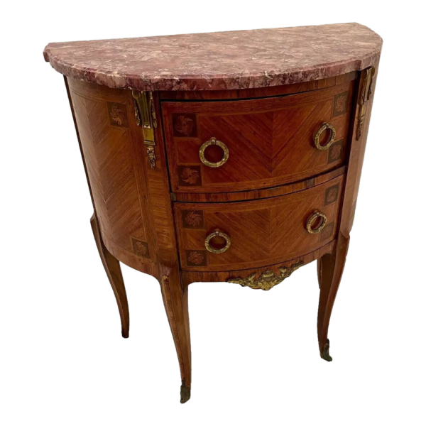 Vintage bedside table with marble top and wooden drawers