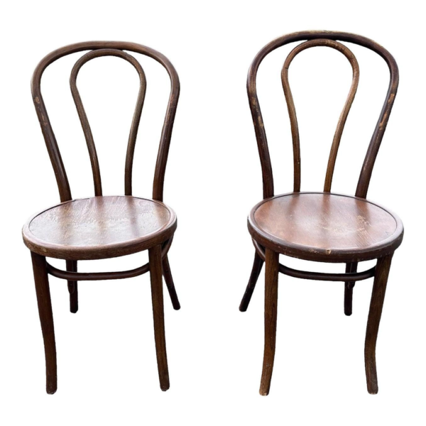 Vintage brown bentwood dining chairs with curved backrest
