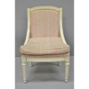 Vintage dining chair with wood frame and pink cushion
