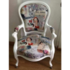 Vintage upholstered dining chair with white frame and floral fabric