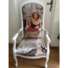 Vintage white wood dining chair with patterned fabric