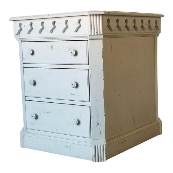 Vintage white wood nightstand with three drawers