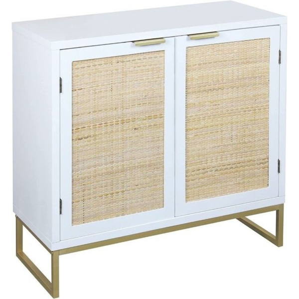 White and Rattan Modern bedside table by Daabadi Furniture