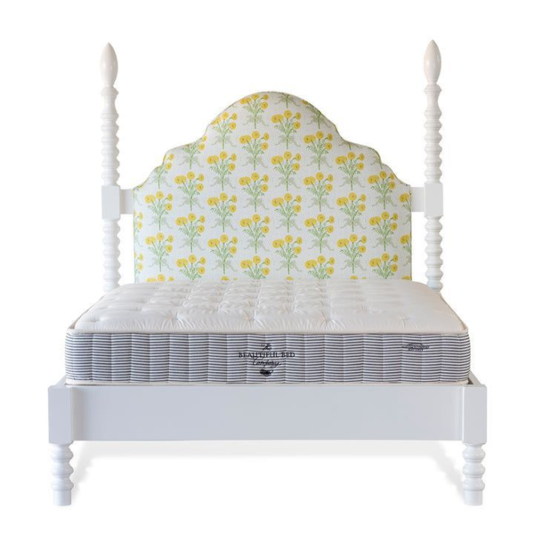 White and Yellow Floral Upholstered Bed Frame