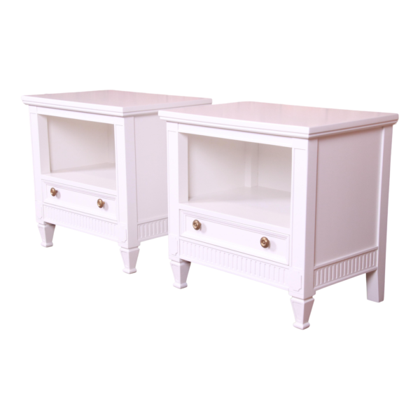 White wooden nightstand with drawer and shelf