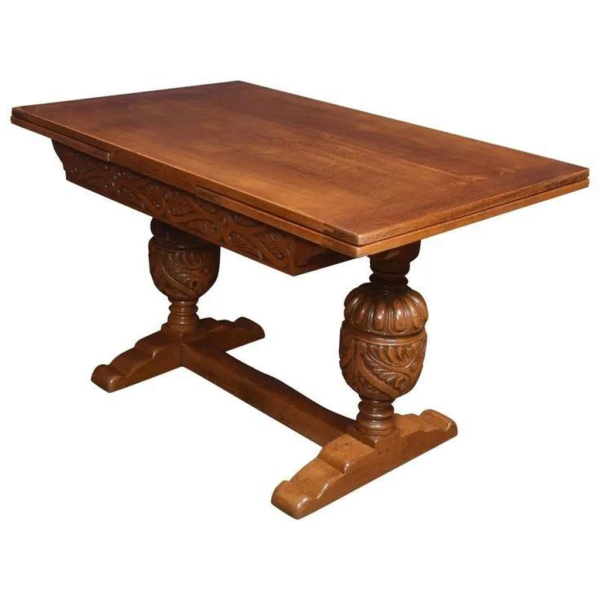 Vintage Brown Wood Dining Table with Carved Base